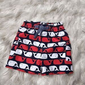 Mud Pie Red White Blue Whale Print Swim Trunk Baby Boy Size 0-6 Months Lined